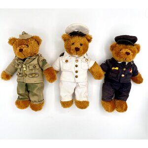 Plushland 2008 3-Piece Military Teddy Bear Set – Navy, Army & Air Force Uniforms